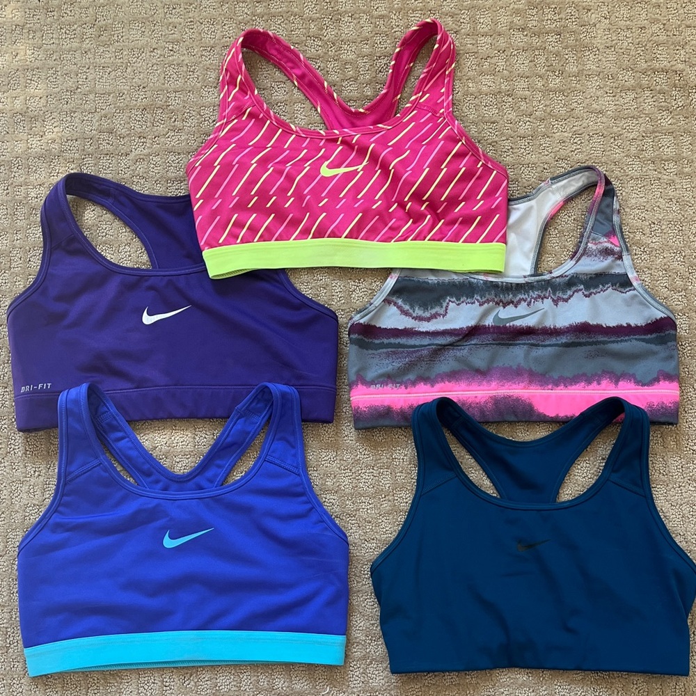 5 Nike Vibrant Sports Bra Set - Pink, Purple, Blue, dark Teal, multicolor